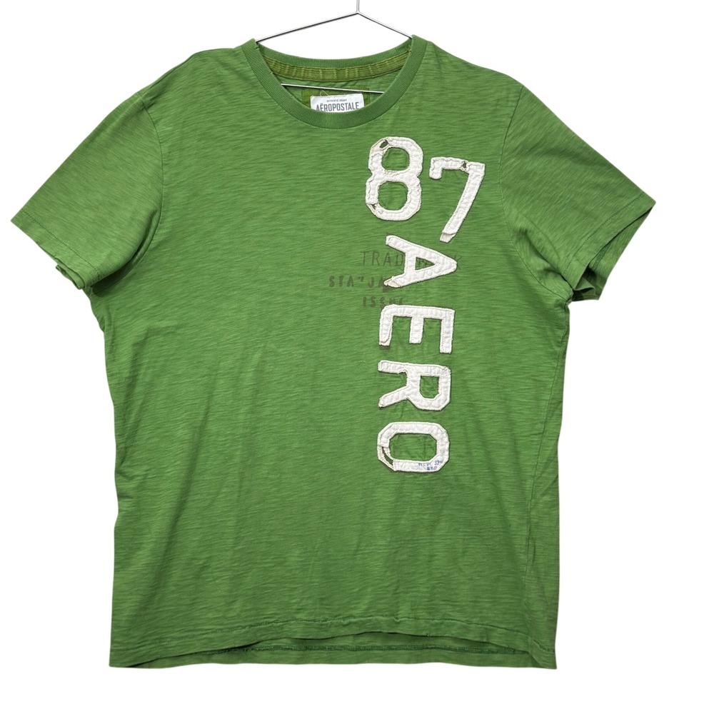Aeropostale Mens XXL T Shirt Green 87 AERO Applique Y2K Preppy Graphic Tee